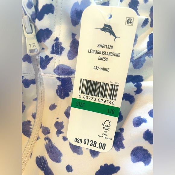 Women Tommy Bahama Island Zone Sleeveless Dress- blue and white leopard - Large - Picture 3 of 3